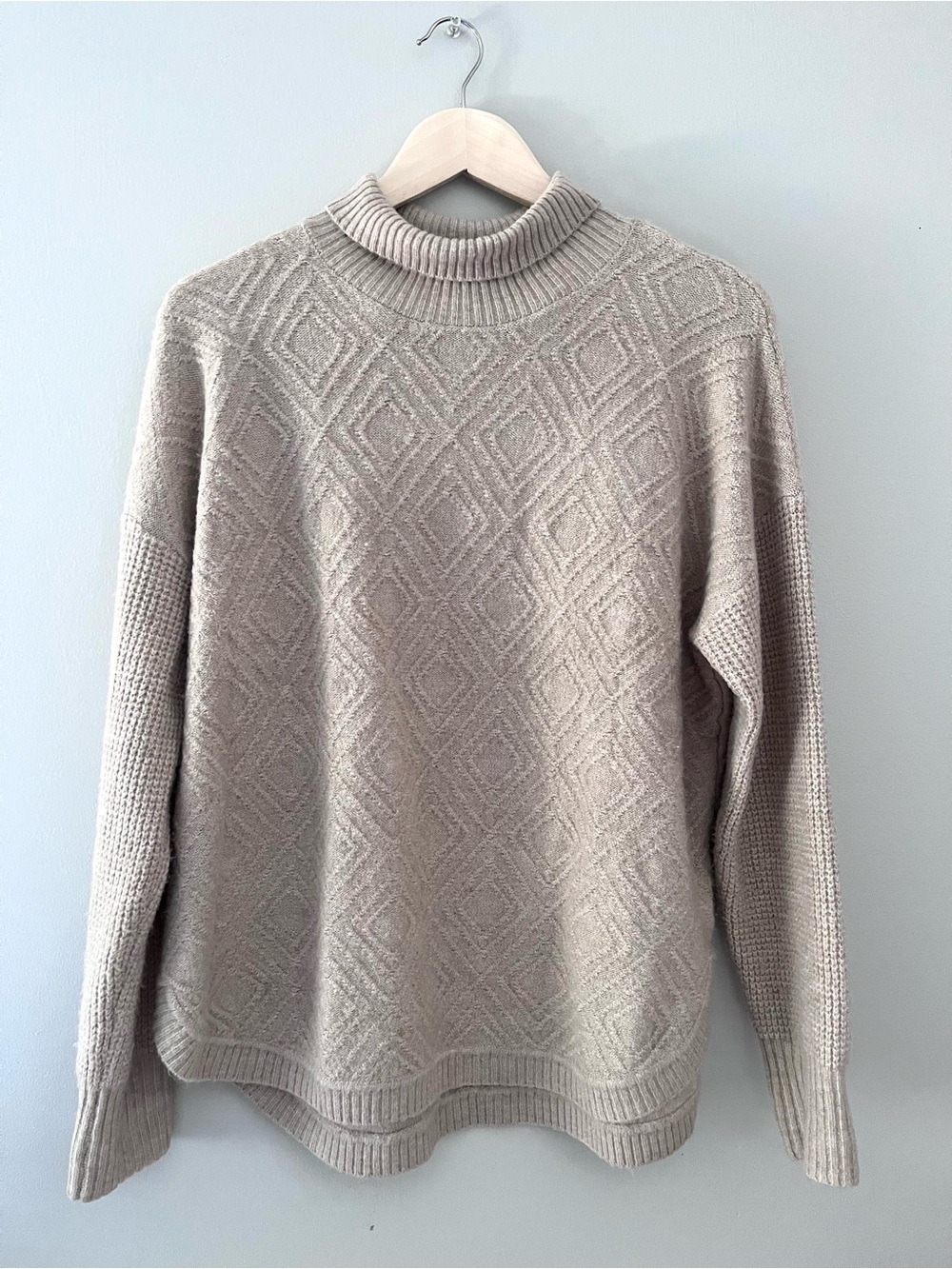 Tribal Beige Textured Turtleneck Sweater